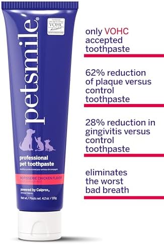 Petsmile VOHC Accepted Toothpaste, Rotisserie Chicken 4.2 Oz, Cats + Dogs | Pet-Approved, Calprox® Powered, Fights Plaque + Tartar, No-Brush Required, Human-Grade, 6-Month Supply, Clinically Proven