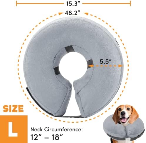 2 Packs Grey Large and Small (Post-Surgical Cones for Dogs, Soft Inflatable Collars for Dogs, Adjustable Protective Collars for Treating Wounds)