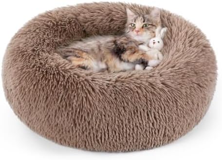 rabbitgoo Calming Cat Beds for Indoor Cats, 20 inches, Light Brown