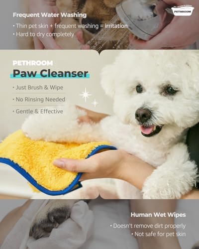 [PETHROOM] Pet Cleansing Kit, Quick Dry Zero Waterless Shampoo and Sponge Towel, Lightweight, Super Absorbent and Quick Drying Doggie Dryer Microfiber Towel