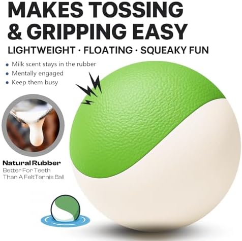 Squeaky Dog Toy, Durable Rubber Ball, Medium & Large Dogs, Green White