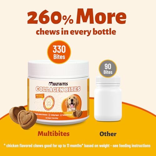 330 Bites Collagen Chews - Dogs Vitamins and Supplements 7.76oz | Dog Joint Supplement with Hydrolyzed Collagen, Glucosamine,Vitamin C & Hyaluronic Acid for Dogs - Joint, Skin & Coat Health
