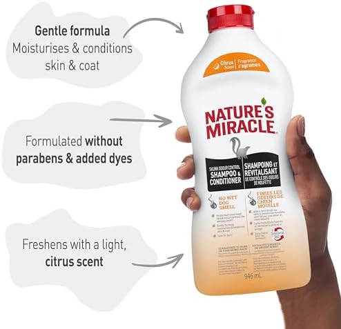 Nature’s Miracle Skunk Odor Control Shampoo & Conditioner Citrus Scent, 32 fl oz | Helps Remove Tough Skunk Odors From Dogs & Cats, No Wet Dog Smell, Gentle Formula Moisturizes Coat, Citrus Scent