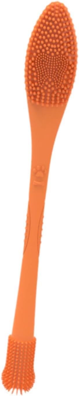 Pet Toothbrush Silicone Double Headed 360 Degree Cleaning Soft Bristles Easy to Handle Ergonomic Grip Suitable for Dog Home Use, Orange
