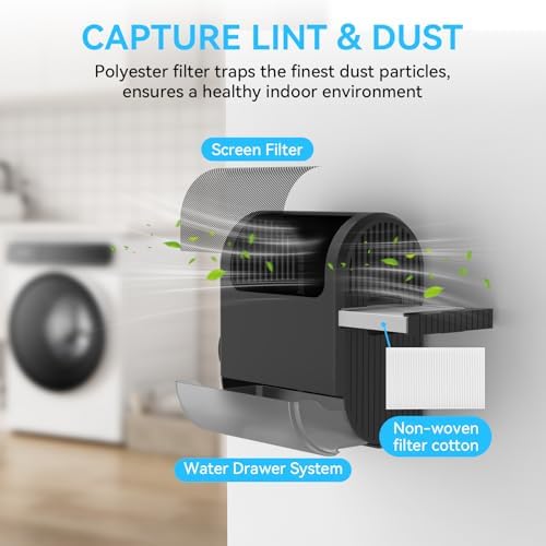 3-in-1 Indoor Dryer Vent - Polyester Screen Filter and Water Drawer System for Electric Clothes Dryers, Includes Dryer Vent Clamps-Black Color (Black)