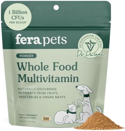 Fera Pets Whole Food Cat & Dog Multivitamin with Probiotics - 3.7 oz | Powder Cat & Dog Food Topper with Organ Meats, Vegetables, Greens, Fruits & Vitamins