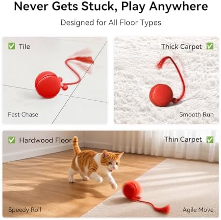 Cheerble Interactive Cat Toy Ball, Smart Automatic Electric Cat Toys for Indoor Cats with 3 Speeds, Chirping Moving Motion Activated Teaser Rolling Ball Toy for Cats/Small Dog to Keep Them Busy