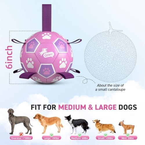 QDAN Dog Toys, Durable Dog Soccer Ball with Straps to Keep Them Busy,6 Inch | Puppy Toy Balls for Small Medium Dogs, Outdoor Dog Beach Water Pool Toys Tug Toys, Interactive Toy, Puppy Birthday Gifts