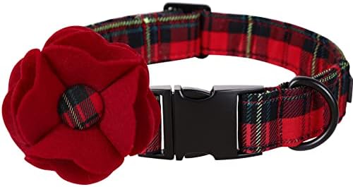 Lionet Paws Christmas Dog Collar with Felt Flower, Dog Flower Collar with Metal Buckle for Dogs, Adjustable Comfortable Dogs Collars Girl, XL, Neck 16-26 in