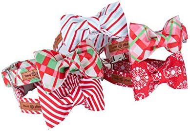 Lionet Paws Christmas Dog Collar with Bowtie Durable Adjustable Handmade Comfortable Bow Tie Dog Collar Cat Collar with Metal Buckle for XL Dogs,Party,Festival,Holiday Style,Neck 16-26in