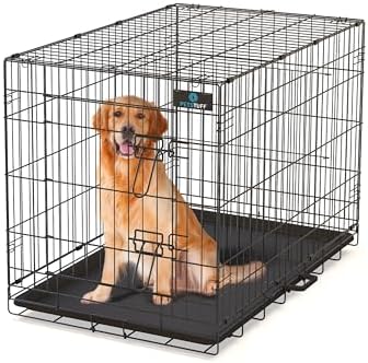 PetsTuff Great CRATES 36” Large Dog Crate - Heavy-Duty Dog Kennel with Divider Panel for Pets 40-60lbs - Durable Leaf-Proof Tray - Foldable, Carry Handle & Wheels for Easy Moving - Two-Door Dog Cage