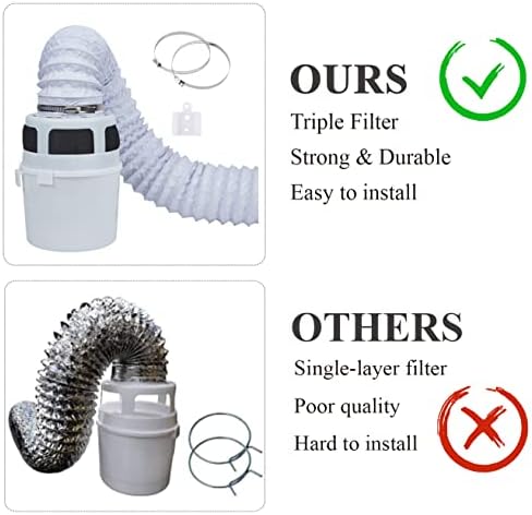 3 IN 1 Indoor Dryer Vent Kit Filter Bucket for Electric Dryers with 4-Inch by 5-Feet Double Layer Proflex Duct (White)