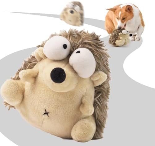 Interactive Dog Toys, Moving Squeaky Plush Dog Toy-Hedgehog | Gentle/Average Chewer,Bounce+Vibration+Sound,Touch-activated,Washable Plush Cover,Type-C Rechargable