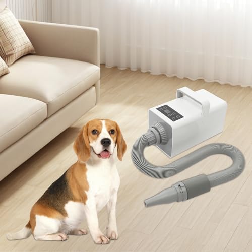 Pet Grooming Hair Dryer 1900W Variable Speed Temp Control Low Noise | 1900W motor – Neg ion tech reduces frizz; 65-80dB low noise – Soundproof inner bucket for calm pets