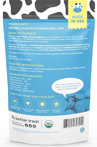 A Better Treat – Organic, Freeze Dried, Single Ingredient, 100% Grass Fed and Finished Beef Liver Dog Treats, Cat Treats | Natural Healthy | Grain Free, High Protein, Diabetic Friendly | Made in USA