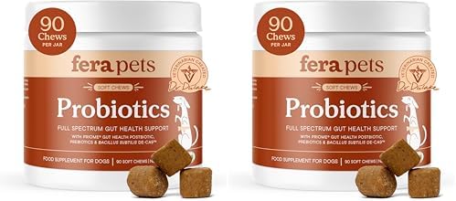 Fera Pets Probiotics for Dogs with Prebiotics and Postbiotics - Full Spectrum Gut Health Support - Promotes a Balanced Gut Microbiome - Boosts Immune Health - 90 Soft Chews (Pack of 2)
