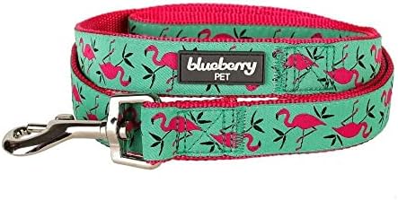 Blueberry Pet Essentials 2 Patterns Durable Pink Flamingo on Light Emerald Dog Leash 5 ft x 3/4", Medium, Basic Nylon Leashes for Dogs