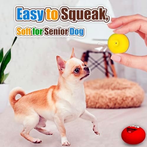 HOLYSTEED Latex Squeaky Dog Toys for Small Dogs, Mini Breed, 2.2" Flat Ball | 2.2"x2.2"x1.3", 6pcs Flat Soft Rubber Small Dog Toys with Squeaker, Smile Face Dog Balls for Indoor, Outdoor Interactive Play