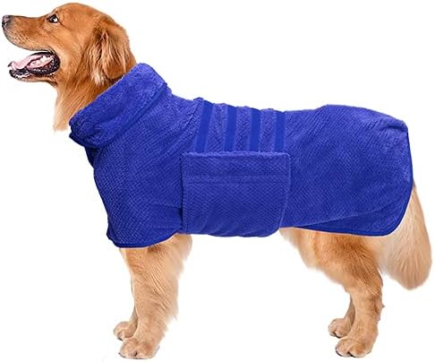 Geyecete Pineapple Grid Fast Drying Super Absorbent Dog Cat Bath Robe Towel - Blue - 3XL