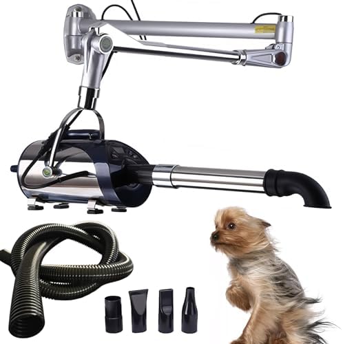 2800W Wall Mounted High Velocity Blow Dryer for Dogs - Professional Pet Hair Dryer, Adjustable Speed and Temperatur, Low Noise Dog Blow Dryer, Multiple Nozzles