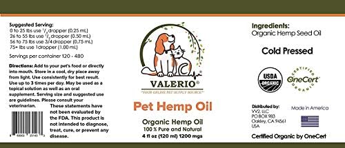 Valerio Pets Hemp Oil for Dogs and Cats - 4 Oz - Hemp Oil Drops with Omega Fatty Acids - Hip and Joint Support and Skin Health (3 Pack - 3 x 4 Oz)