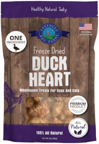 Shepherd Boy Farms Freeze Dried Duck Hearts for Dogs & Cats, USA Made - 3oz