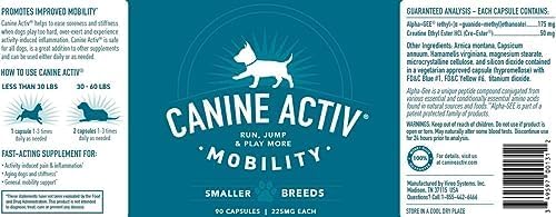 Mobility Support Capsules for Small Dogs, Supports Recovery and Promotes Healthy Joints and Muscles from Activity-Induced Discomfort, 90 Count