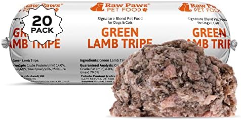 Raw Paws Frozen Raw Green Lamb Tripe Dog & Cat Food, 1-lb Rolls (20 Pack)