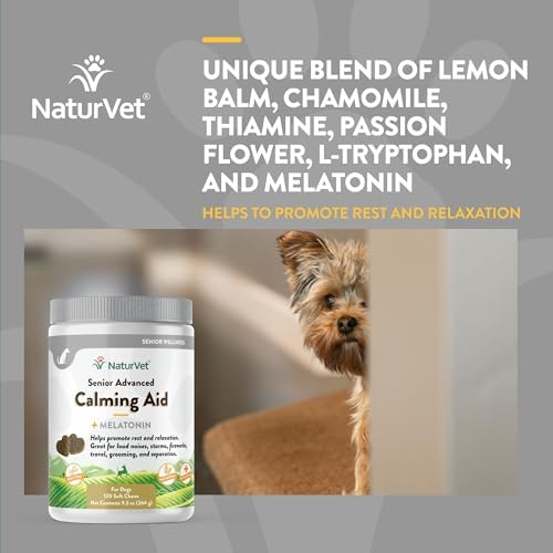 NaturVet Quiet Moments Calming Aid Dog Supplement, Helps Promote Relaxation, Reduce Stress, Storm Anxiety, Motion Sickness for Senior Dogs – 120-Ct. Soft Chews (Pack of 2)