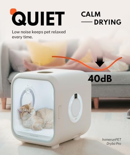 HomeRunPet Automatic Pet Dryer Box, 62L Ultra Quiet Cat Dryer (Drybo Pro) | Vet-Trusted Safety Design, Patented Fresh Air System, Smart Temperature Control, 360° Even Drying for Large Cats & Small Dogs