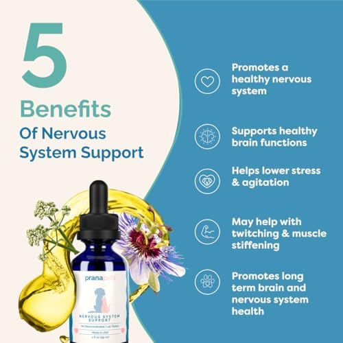 PranaPets Nervous System Support for Dogs and Cats | Herbal Formula Safely Aids in Reducing Nervousness, Involuntary Muscle Movements, Twitching and Helps Support Brain & Nervous System