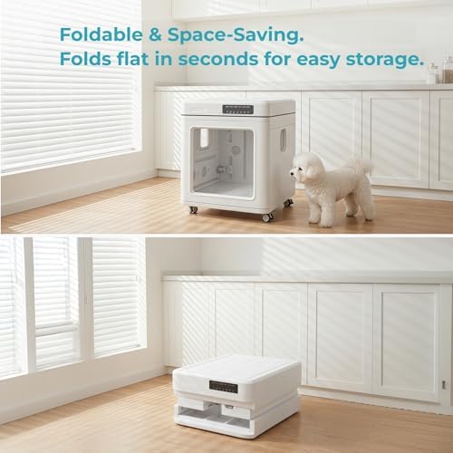 100L Pet Dryer Box for Medium Dogs and Large Cats, 35dB Ultra Quiet Automatic Cat Drying Station, 5-Sided Airflow with Brushless Motor Fits Maine Coon, Corgi, Shiba Inu (Large)