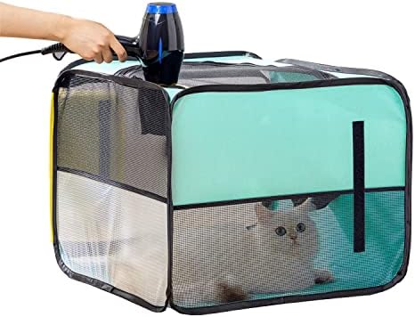 Pet Dog Cat Drying Box | Anti-Hair Flying | Portable Foldable Cat Drying Room | Drying Crate Cage for Small and Medium Dogs (Green)