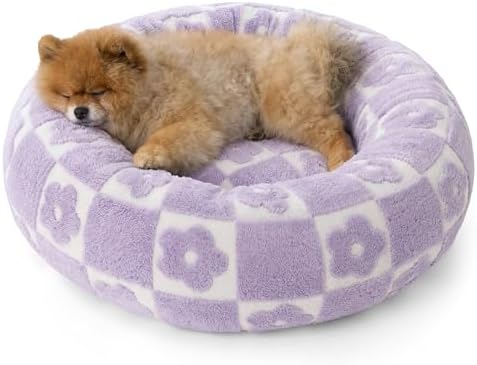 LE SURE Shown on TV Jacquard Donut Small Dog Beds,Flower Checks 23x23x7in