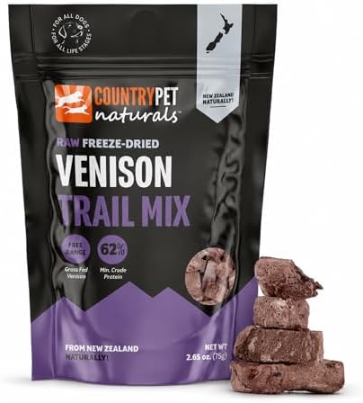 New Zealand Raw Freeze-Dried Venison Treats - Wild Novel Protein, Lung, Spleen, Kidney - 62% Protein, Grass-Fed, Single Ingredient, Grain/Gluten Free, Topper. 1-Pack