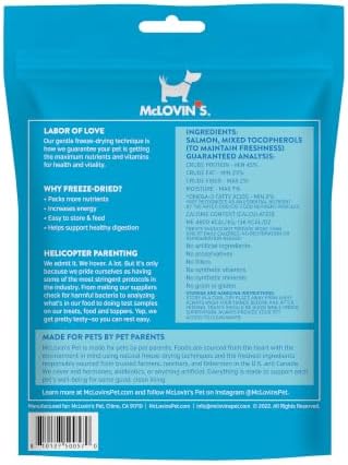 McLovin’sFreeze Dried Salmon Dog Treats, 98% Real Fish Meat Bites for Puppies & Cats, Nutrient-Dense Food Topper & Training Rewards for Sensitive Tummies, No Oil Mess, Made in USATotal 7.2 oz
