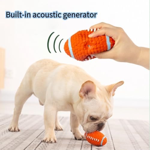 Squeaky Chew Dog Toys Interactive Sports Balls with Squeaker Soft Latex Rubber Bouncy Fetch Ball Toy (Soccer, Volleyball, Football, Tennis) for Puppy & Dog (Football,Large)