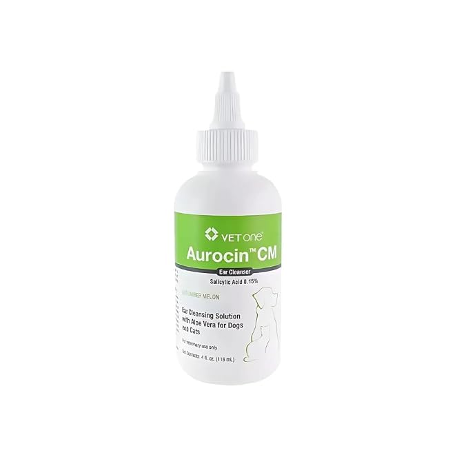 VetOne Aurocin CM Ear Cleansing Solution with Aloe Vera, Cucumber Melon, 4 oz