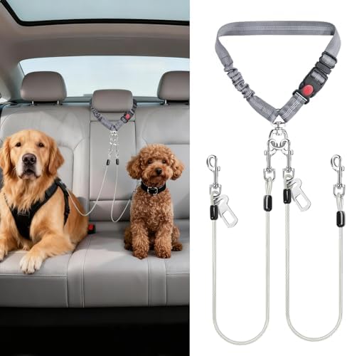 Idepet Stainless Steel 3-in-1 Dog Car Seatbelt, 2-Pack, Grey