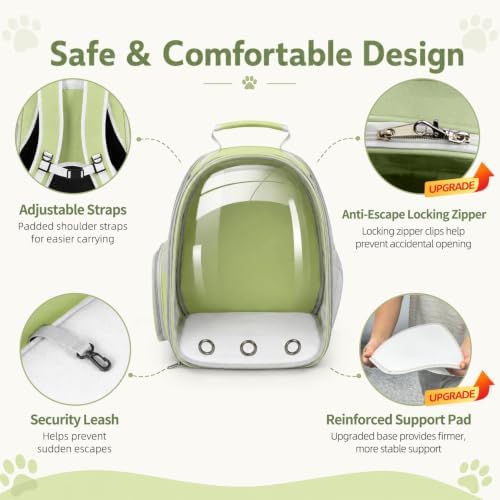 Expandable Cat Carrier Backpack with Bubble Window and Mesh, Light Green