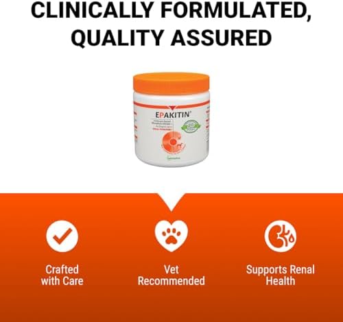 Vetoquinol Epakitin - Chitosan Pet Supplement for Cats & Dogs - Supports Renal & Kidney Function - Aids with Feline & Canine Health - Aluminum Hydroxide-Free Oral Powder - 180 Grams