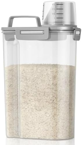 TBMax Rice Storage Container 3 to 5 Lbs - Small Pet Dog Cat Food Container Dispenser with Easy Pouring Spout & Cup, Portable Cereal Container for Small Spaces, Travel, or Daily Use