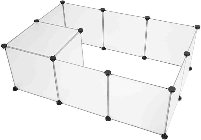 ABS & PP Plastic Pet Playpen with Metal Frame, DIY Expandable for Hedgehogs, Hamsters, Guinea Pigs & Rabbits, Easy Assembly with Included Mallet & Cable Connections, Puppy Kennel Crate Fence, White