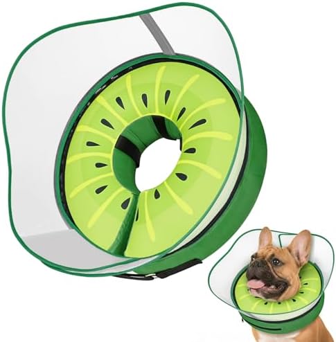 Supet Raised Inflatable Dog Cone After Surgery - Adjustable Recovery Donut Collar with Removable Shield to Stop Licking Wounds & Protect Stitches - Soft Dog Cone Alternative for Medium Dogs (Kiwi,M)