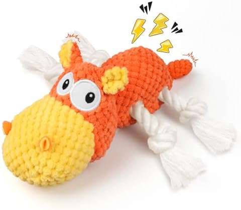 TOOPTATE Hippo Squeaky Dog Toy, Yellow Orange, Medium | Cute Plush Design, Rope Legs for Tugging, Helps Keep Dogs Busy, Suitable for Small, Medium, and Large Dogs