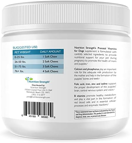Prenatal Vitamins for Dogs to Support Development of Healthy Puppies, Promote Milk Production, with Folic Acid, Iron, Zinc, Iodine, B Vitamins for Pregnant Dogs, 90 Soft Chews