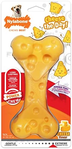 Nylabone Power Chew Cheese Bone Dog Chew Toy, Cheese Flavor, X-Large | Large breeds, fill with spreads, long lasting, discourages destructive chewing, durable dog toy for dogs 50+ lbs