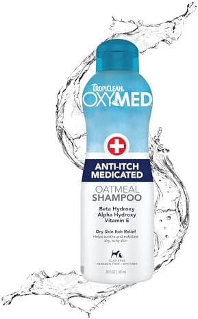 TropiClean OxyMed Medicated Dog Shampoo, Soothing Oatmeal Formula, 20oz | For Allergies & Itching | Dry Itchy Skin, Seborrhea & Hot Spots | Medicated Oatmeal | Cat Safe