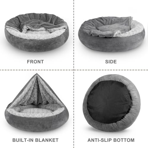 JOEJOY Small Calming Donut Dog Burrow Cave Bed, 26"