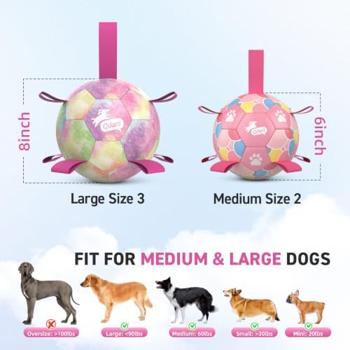 QDAN Dog Soccer Ball Toy with Strap, Pastel Color Puppy Toys Gifts, 6 Inch | Waterproof Durable PU Leather, for Small and Medium Dogs and Puppies, for Park, Outdoor and Pool Chase Play Herding Jolly